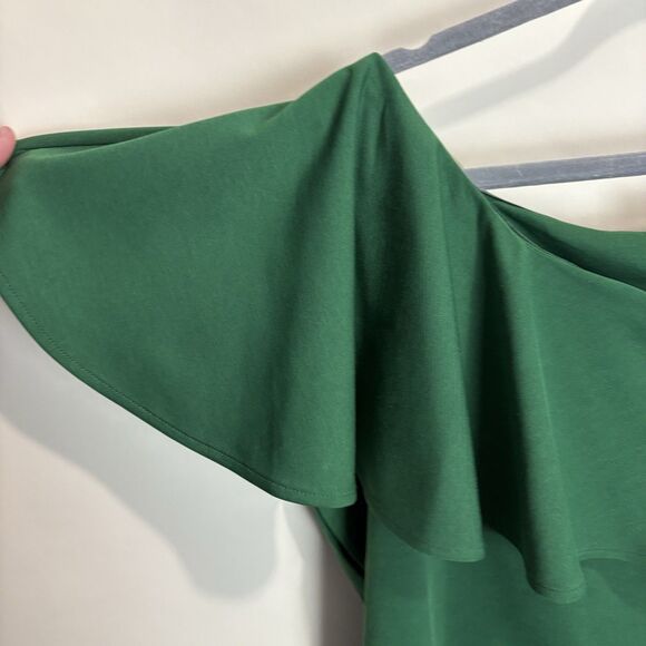 Unique Vintage 50s Green Off the Shoulder Ruffle Frenchie Knit Top 2XL - Picture 2 of 5